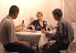 Kitchen-based fuck scene with a horny blonde