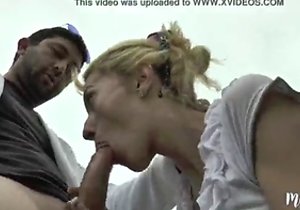 Outdoor fucking with a blond-haired polygamy MILF