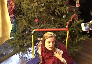 Mature pussy getting fucked next to a Christmas tree