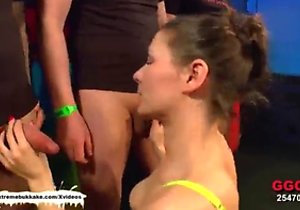 Brunette getting fucked before swallowing hot cum