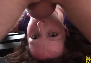 Her face turns bright red during hardcore oral sex