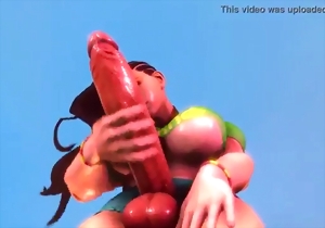Masked 3D shemale strokes her gigantic horny penis